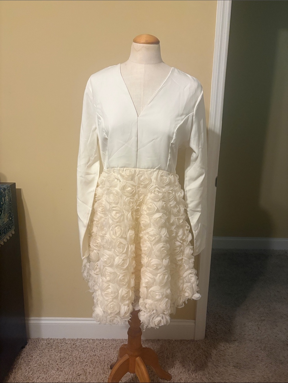 Ivory Floral Skirt V-Neck Dress